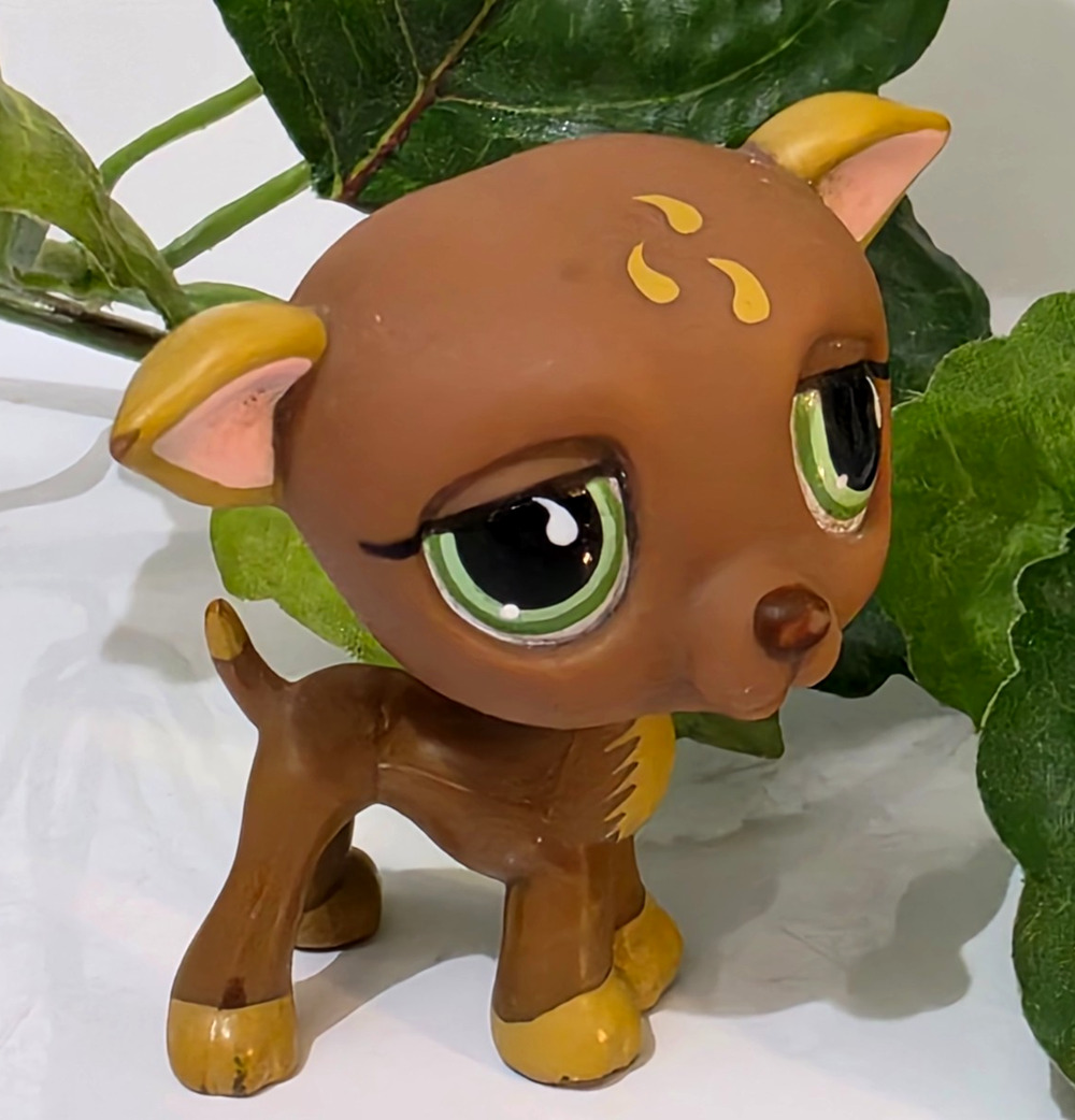 Littlest Pet Shop LPS #507 Brown Tan Greyhound Dog Green Dot Eyes Pet